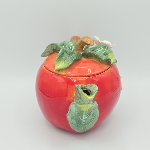 Small Teapot "Orchard In Bloom" Red Apple Ceramic Floral Cottagecore - Picture 4 of 13